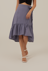 Janisa Ruffle High-Low Skirt in Slate Blue