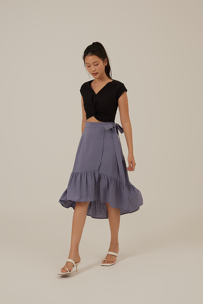 Janisa Ruffle High-Low Skirt in Slate Blue