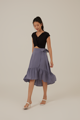 Janisa Ruffle High-Low Skirt in Slate Blue