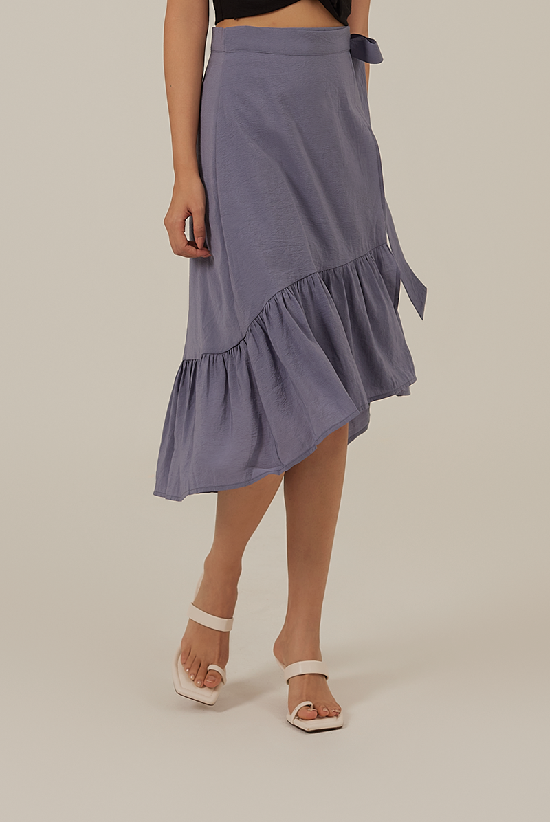 Janisa Ruffle High-Low Skirt in Slate Blue