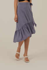 Janisa Ruffle High-Low Skirt in Slate Blue