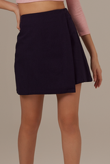 Alva Faux Wrap Skirt in Navy Blue