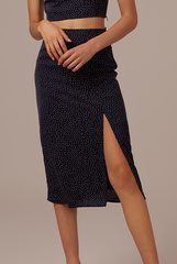 Regine Side Slit Skirt in Navy Blue