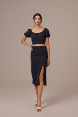 Regine Side Slit Skirt in Navy Blue
