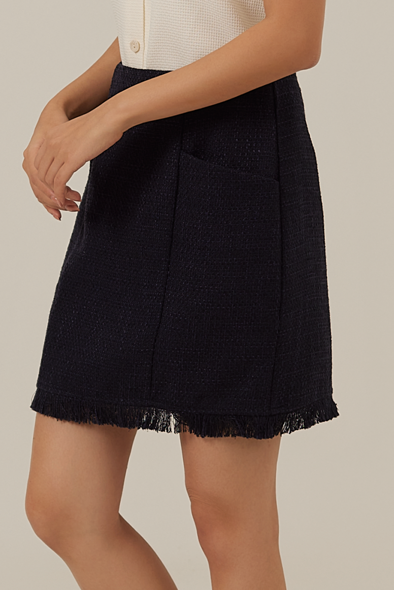 Pearlyn Tweed Skirt in Navy Blue