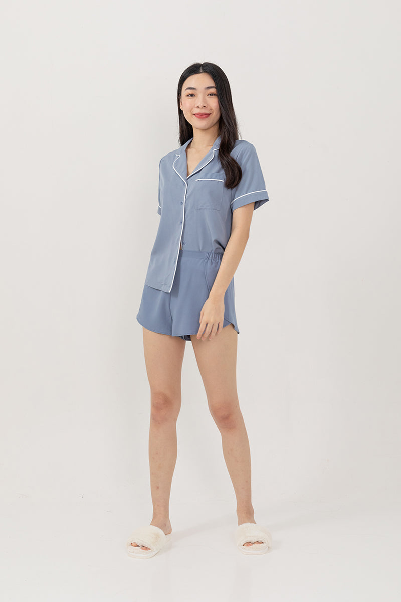 Dina Basic Lounge Shorts in Dusty Blue