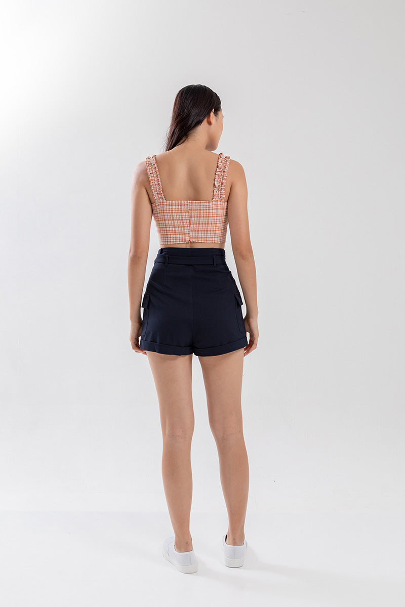 Miki Pleated Shorts in Navy Blue