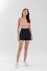 Miki Pleated Shorts in Navy Blue