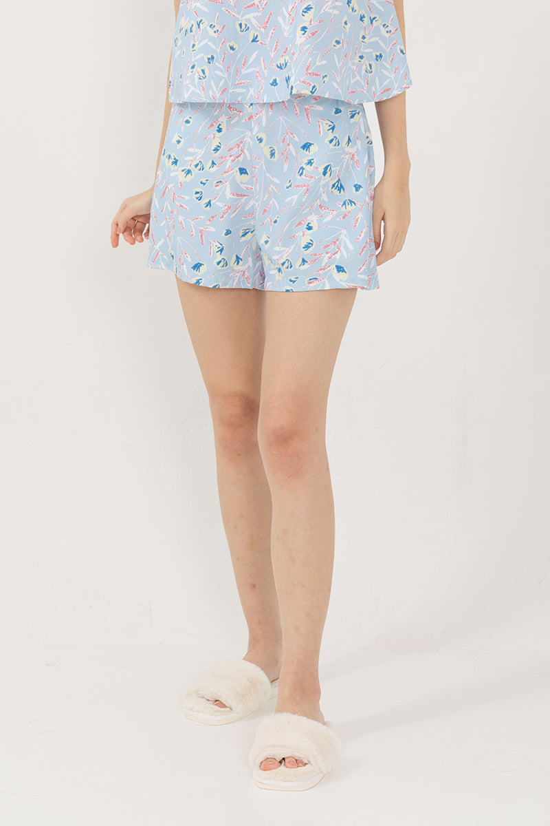 Odelia Printed Lounge Shorts in Light Blue