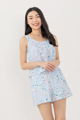 Odelia Printed Lounge Shorts in Light Blue
