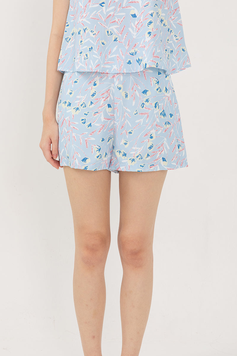 Odelia Printed Lounge Shorts in Light Blue