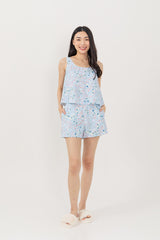 Odelia Printed Lounge Shorts in Light Blue