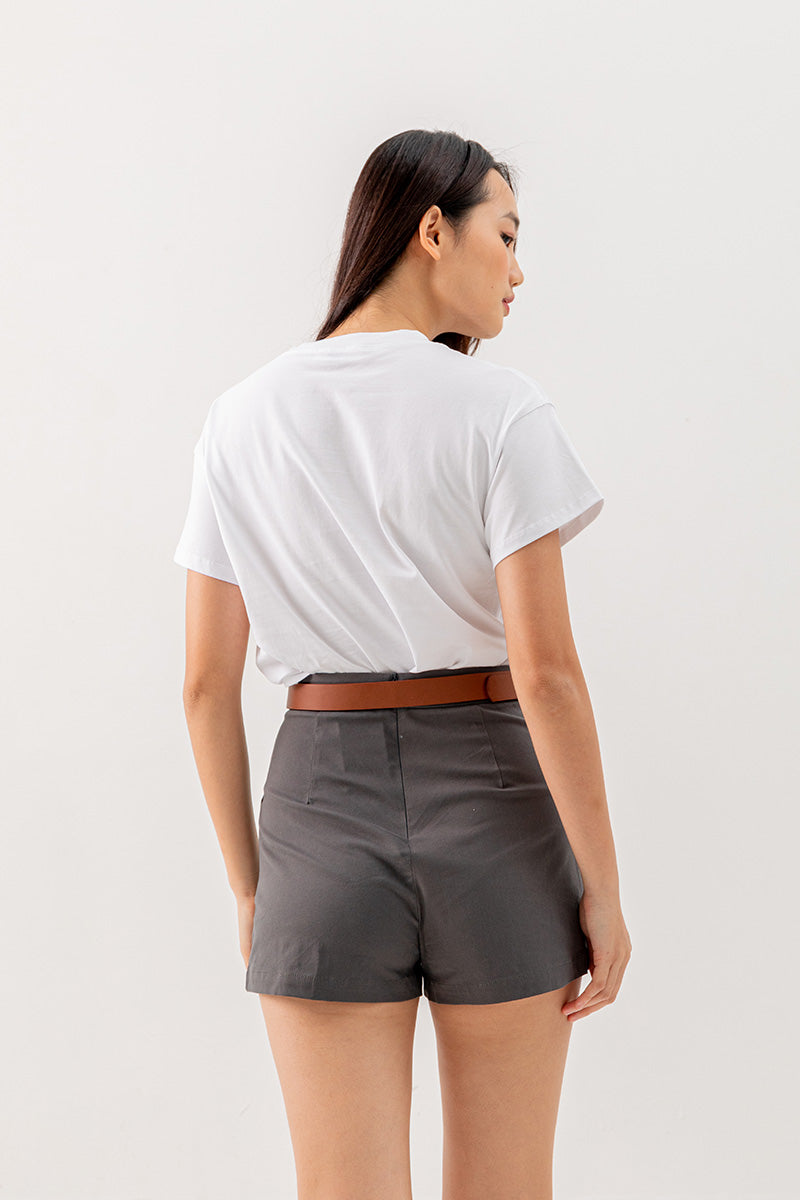 Xenia Belted Shorts in Dark Grey