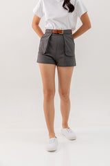 Xenia Belted Shorts in Dark Grey