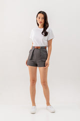 Xenia Belted Shorts in Dark Grey