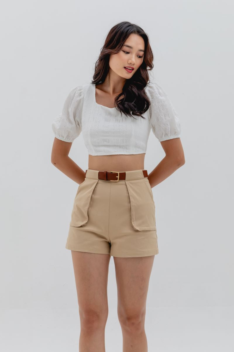 Xenia Belted Shorts in Khaki