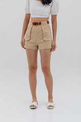 Xenia Belted Shorts in Khaki