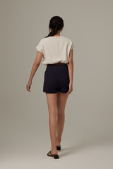 Xenia Belted Shorts in Navy Blue