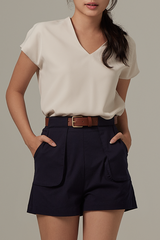 Xenia Belted Shorts in Navy Blue