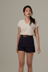 Xenia Belted Shorts in Navy Blue