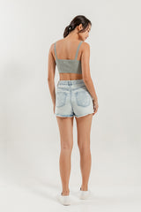 Zara Distressed Denim Shorts in Light Blue