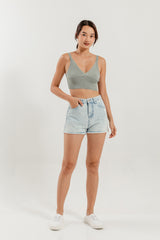 Zara Distressed Denim Shorts in Light Blue
