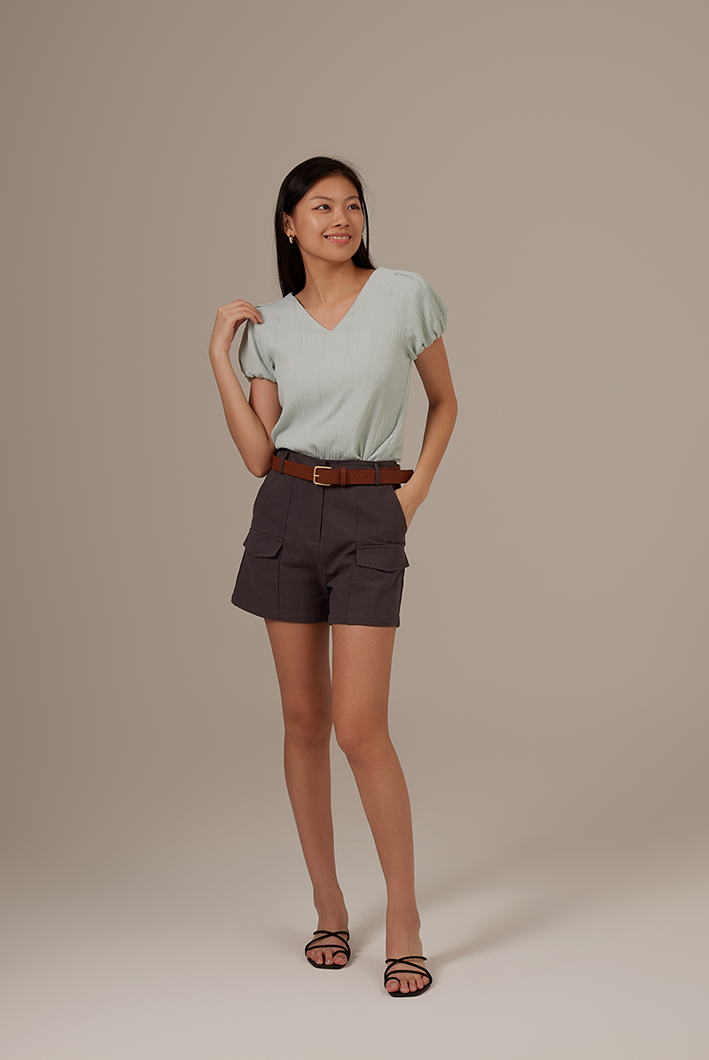 Meg Belted Cargo Shorts in Charcoal