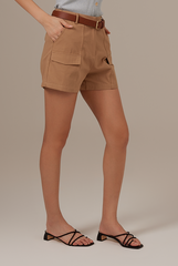 Meg Belted Cargo Shorts in Khaki