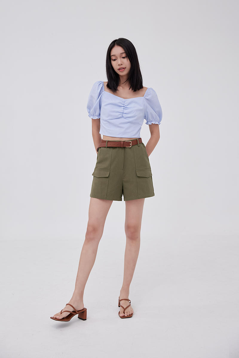 Meg Belted Cargo Shorts in Army Green