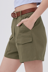 Meg Belted Cargo Shorts in Army Green