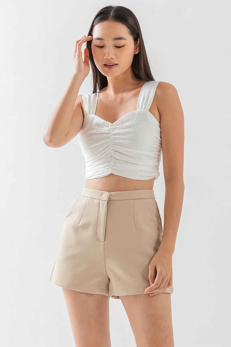 Ruth High-Waisted Shorts in Beige