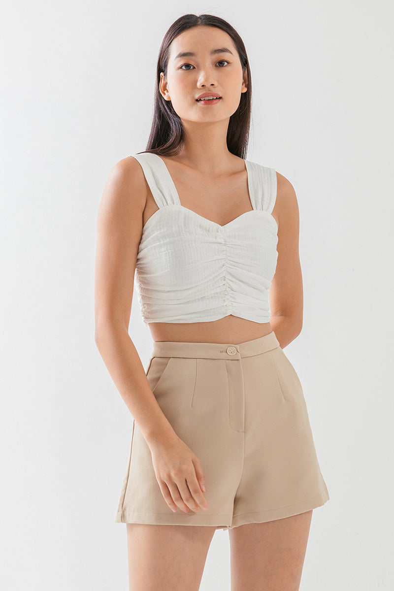 Ruth High-Waisted Shorts in Beige
