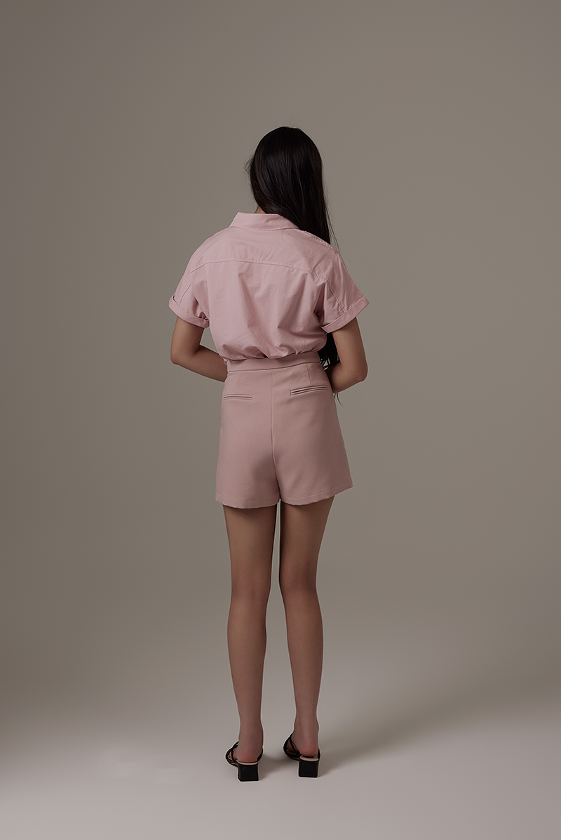 Ruth High-Waisted Shorts in Dusty Pink