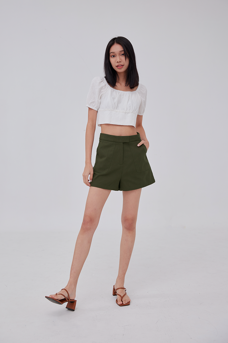 Karmen High-Waisted Shorts in Army Green