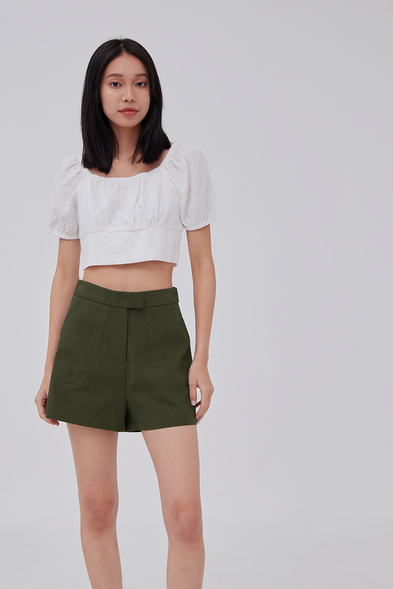 Karmen High-Waisted Shorts in Army Green