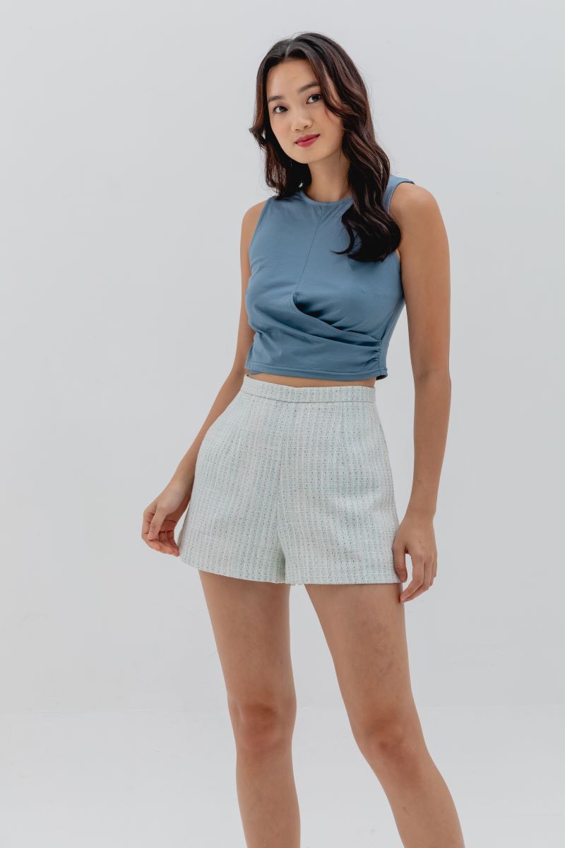 Fernenda High Waisted Patterned Shorts in Light Blue