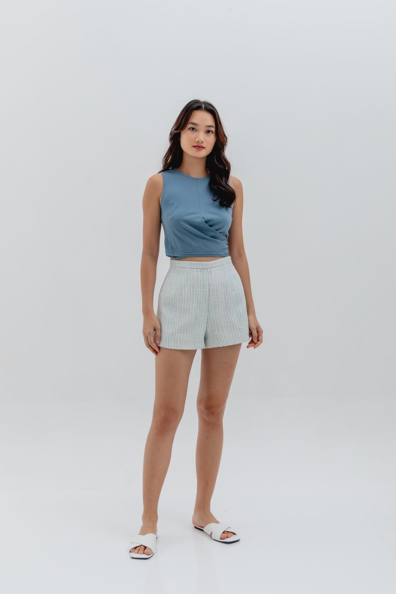 Fernenda High Waisted Patterned Shorts in Light Blue