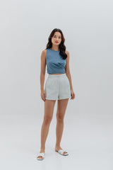 Fernenda High Waisted Patterned Shorts in Light Blue
