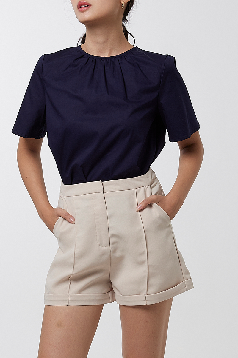 Gemimah Pintuck Shorts in Beige