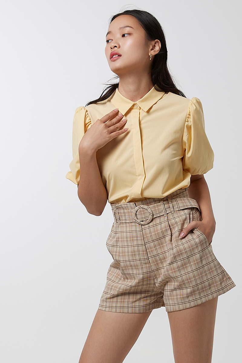 Tinashe Belted Paper Bag Shorts in Brown