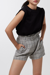 Tinashe Belted Paper Bag Shorts in Grey