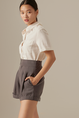 Lois High-Waisted Button Shorts in Grey