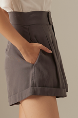 Lois High-Waisted Button Shorts in Grey