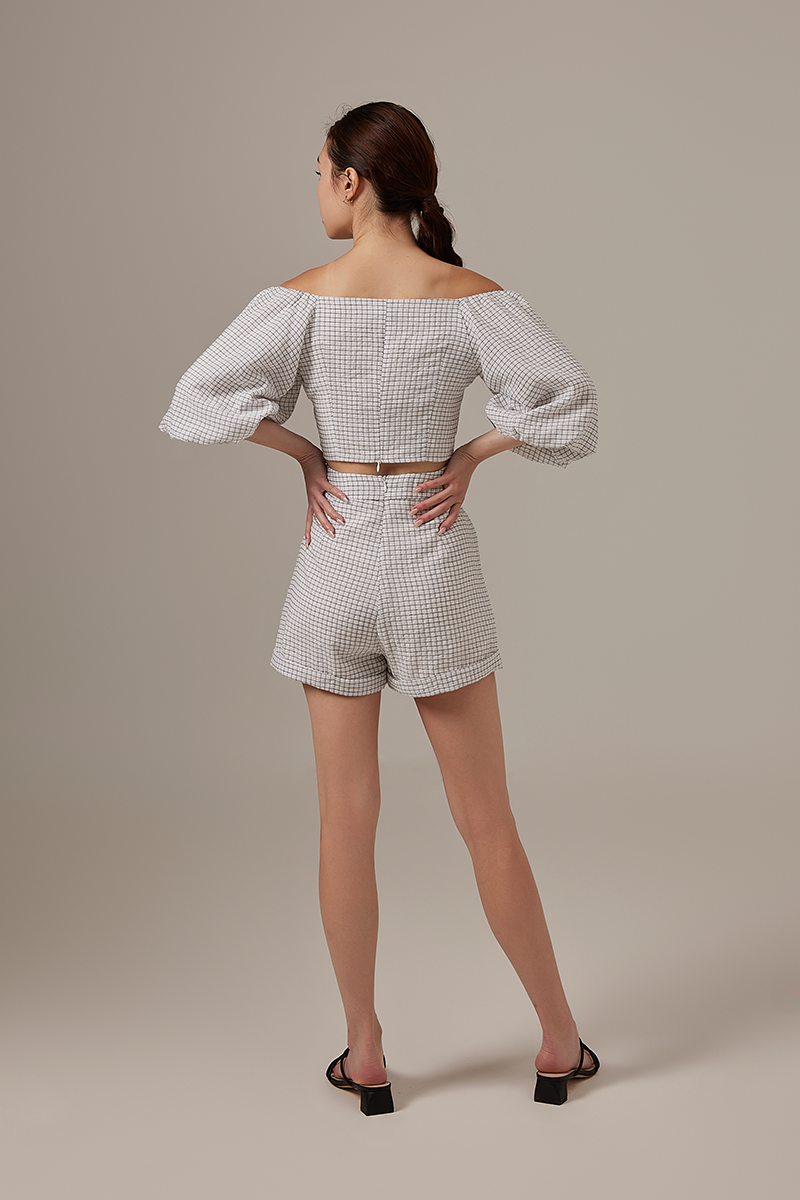 Gracelyn Checkered Shorts in Light Grey