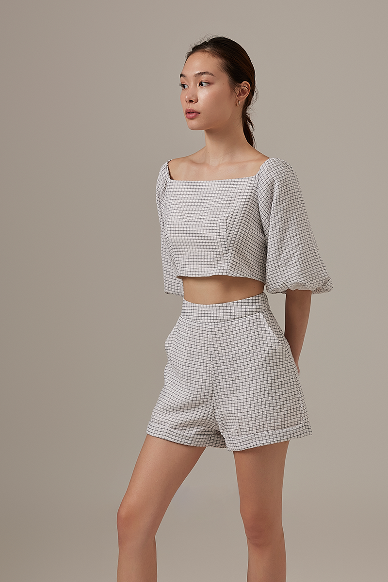 Gracelyn Checkered Shorts in Light Grey