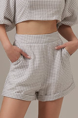 Gracelyn Checkered Shorts in Light Grey
