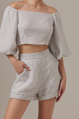 Gracelyn Checkered Shorts in Light Grey