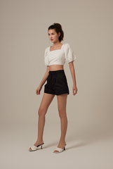 Tilly High Waisted Box Pleat Shorts in Black