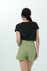 Lovelle Pleated Highwaist Shorts in Sage Green
