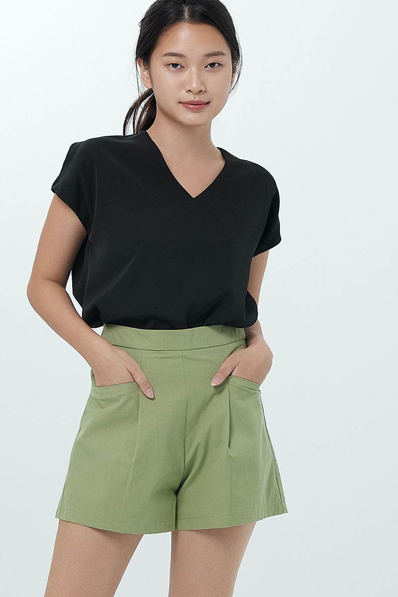 Lovelle Pleated Highwaist Shorts in Sage Green